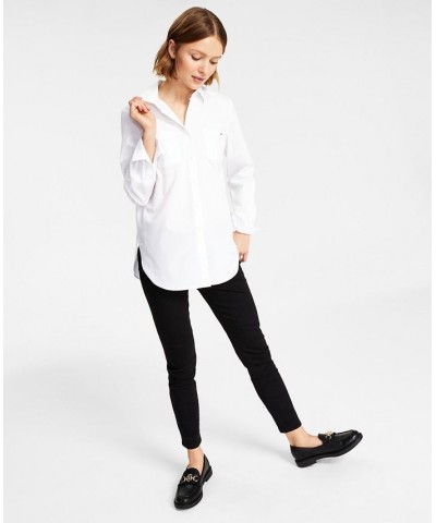 Women's Cotton Easy-Care Collared Button-Up Shirt Bright White $24.88 Tops