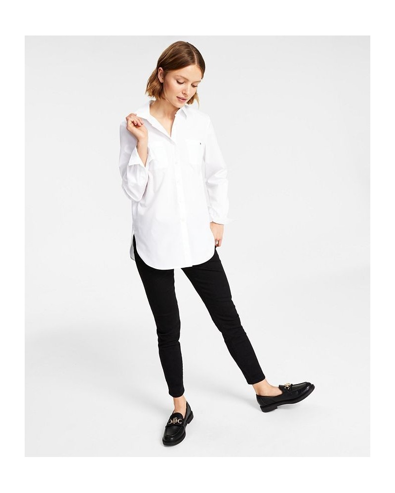 Women's Cotton Easy-Care Collared Button-Up Shirt Bright White $24.88 Tops