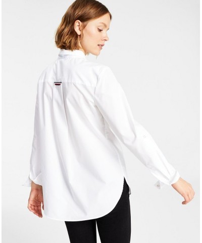 Women's Cotton Easy-Care Collared Button-Up Shirt Bright White $24.88 Tops