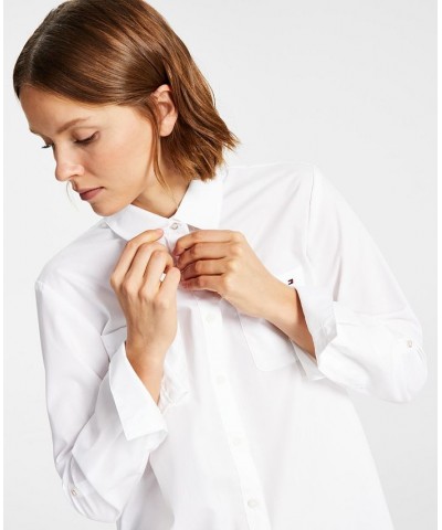 Women's Cotton Easy-Care Collared Button-Up Shirt Bright White $24.88 Tops