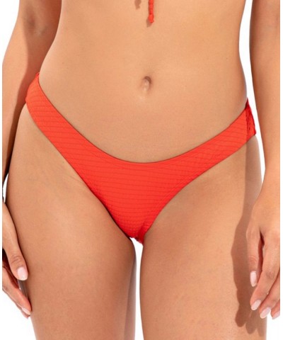 Women's Golden Wave Textured Hipster Bottoms Red $38.48 Swimsuits