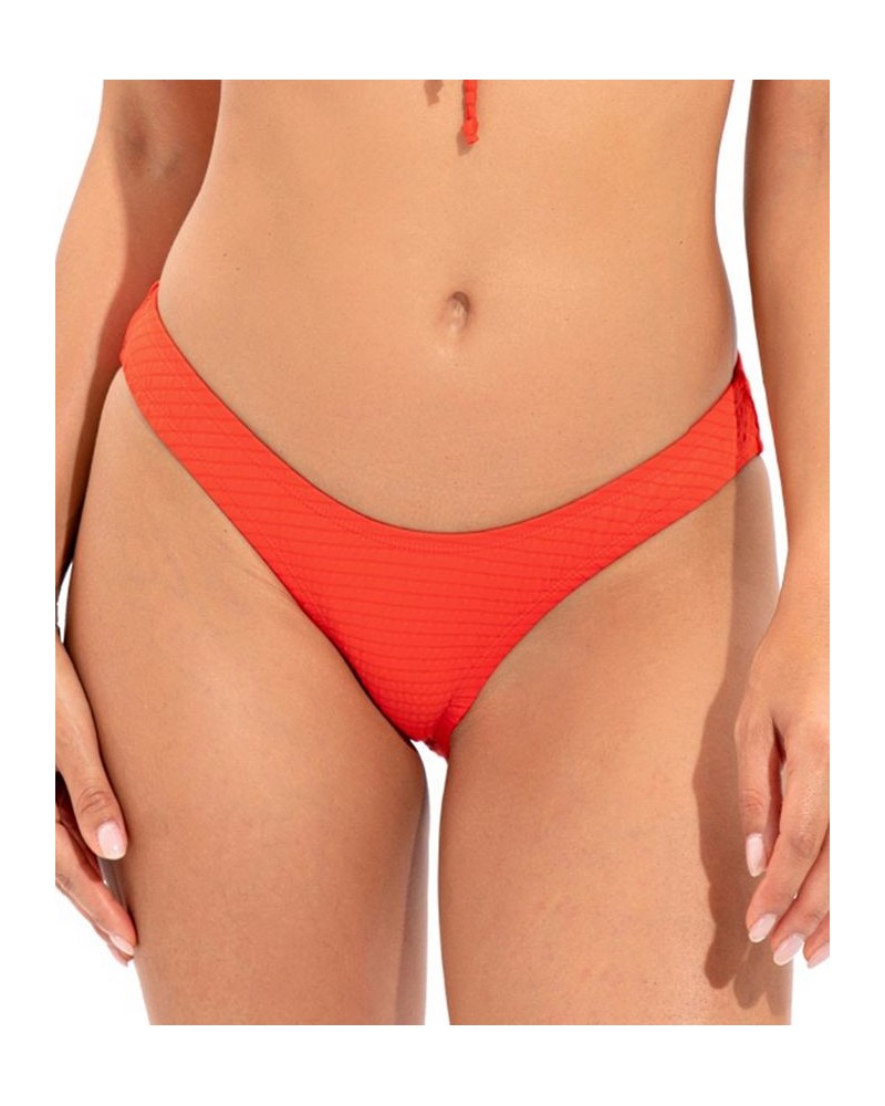 Women's Golden Wave Textured Hipster Bottoms Red $38.48 Swimsuits