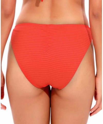 Women's Golden Wave Textured Hipster Bottoms Red $38.48 Swimsuits