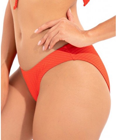 Women's Golden Wave Textured Hipster Bottoms Red $38.48 Swimsuits