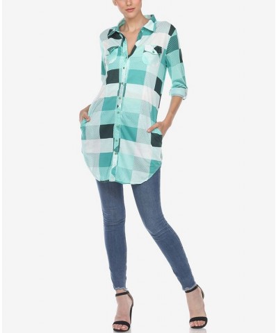 Women's Plaid Tunic Shirt Green, White $20.52 Tops