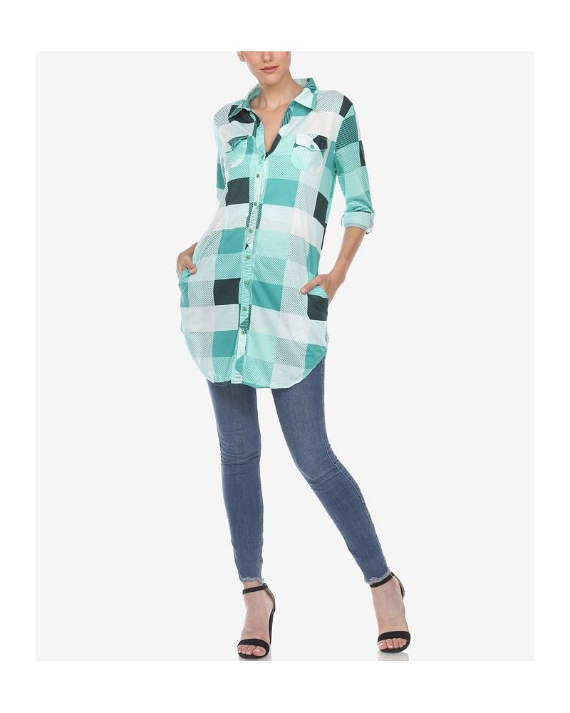 Women's Plaid Tunic Shirt Green, White $20.52 Tops