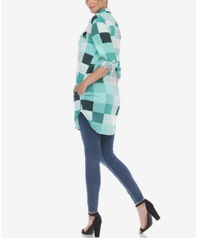 Women's Plaid Tunic Shirt Green, White $20.52 Tops