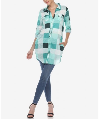 Women's Plaid Tunic Shirt Green, White $20.52 Tops