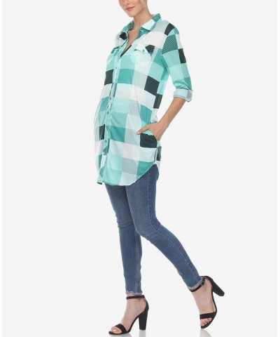 Women's Plaid Tunic Shirt Green, White $20.52 Tops