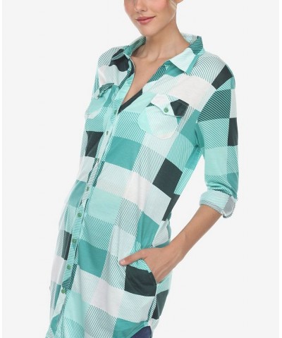 Women's Plaid Tunic Shirt Green, White $20.52 Tops