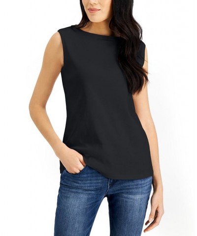 Cotton Boat-Neck Tank Top Deep Black $11.99 Tops