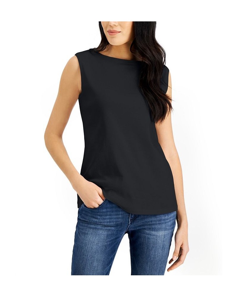 Cotton Boat-Neck Tank Top Deep Black $11.99 Tops