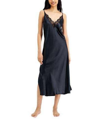 Lace-Trim Long Satin Lingerie Nightgown Deep Black $12.45 Sleepwear