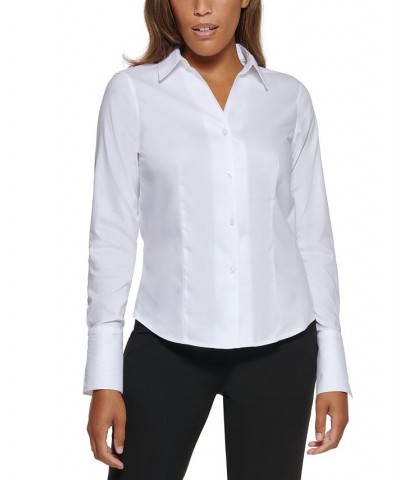 Petite Cotton Collared Button-Down Blouse White $40.32 Tops