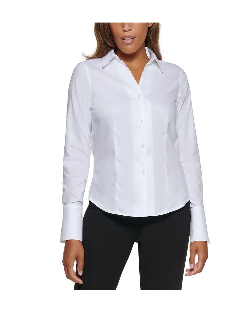 Petite Cotton Collared Button-Down Blouse White $40.32 Tops