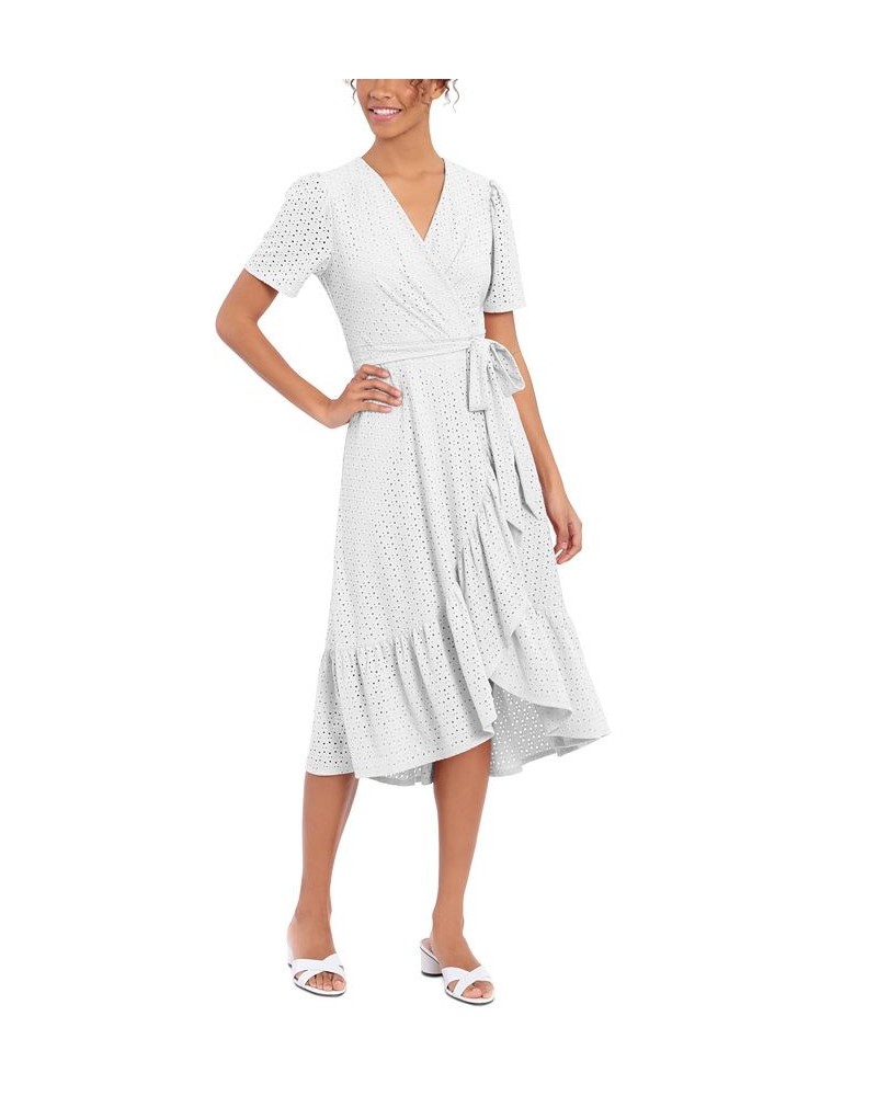 Petite Eyelet Faux-Wrap Midi Dress Ivory $50.14 Dresses