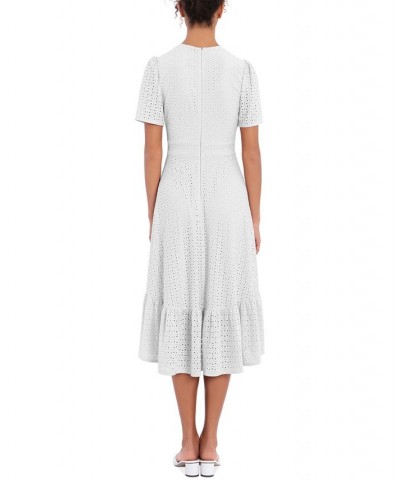 Petite Eyelet Faux-Wrap Midi Dress Ivory $50.14 Dresses