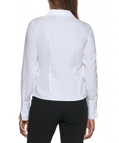 Petite Cotton Collared Button-Down Blouse White $40.32 Tops