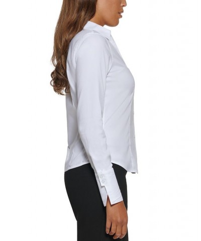 Petite Cotton Collared Button-Down Blouse White $40.32 Tops