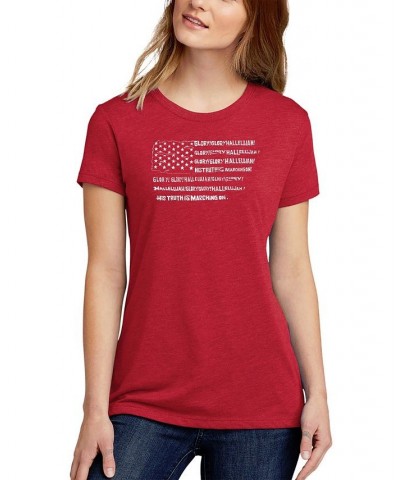 Women's Premium Blend Glory Hallelujah Flag Word Art T-shirt Red $19.60 Tops