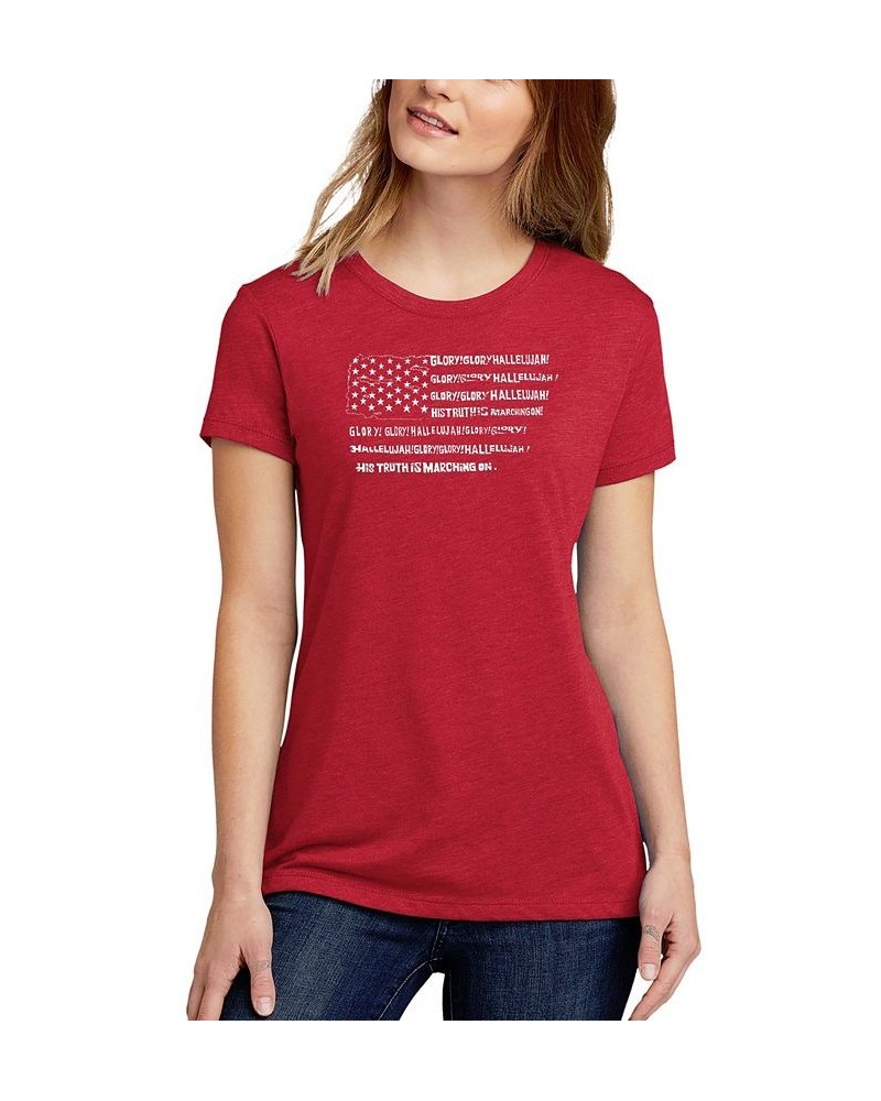 Women's Premium Blend Glory Hallelujah Flag Word Art T-shirt Red $19.60 Tops