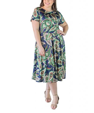 Plus Size Short Sleeve Midi Dress with Pockets Turquoise $23.84 Dresses