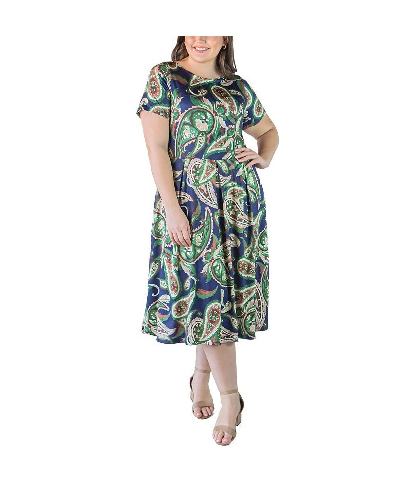 Plus Size Short Sleeve Midi Dress with Pockets Turquoise $23.84 Dresses