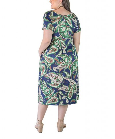 Plus Size Short Sleeve Midi Dress with Pockets Turquoise $23.84 Dresses