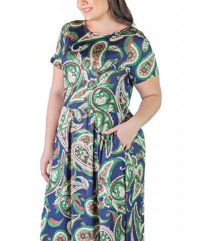 Plus Size Short Sleeve Midi Dress with Pockets Turquoise $23.84 Dresses