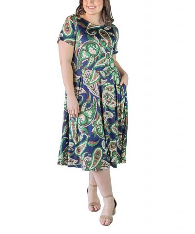 Plus Size Short Sleeve Midi Dress with Pockets Turquoise $23.84 Dresses