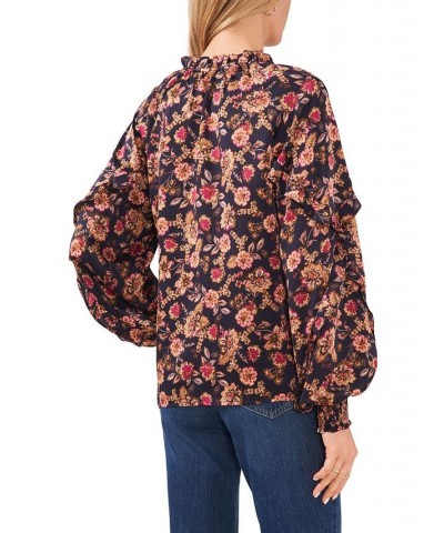 Women's Ruffle Long Sleeve Split Neck Top Woodblock Floral $26.16 Tops