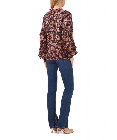 Women's Ruffle Long Sleeve Split Neck Top Woodblock Floral $26.16 Tops