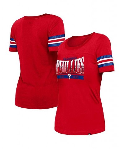 Women's Red Philadelphia Phillies Team Stripe T-shirt Red $23.91 Tops