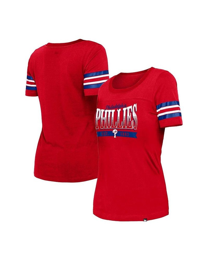 Women's Red Philadelphia Phillies Team Stripe T-shirt Red $23.91 Tops