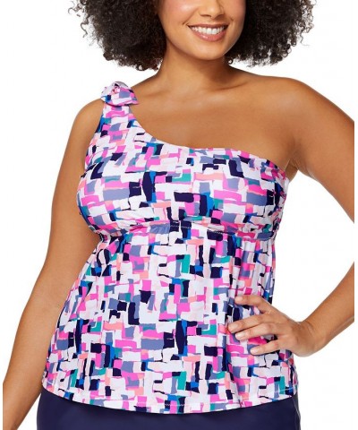 Trendy Plus Size Calabasas Marita Tankini Top White Multi $36.48 Swimsuits