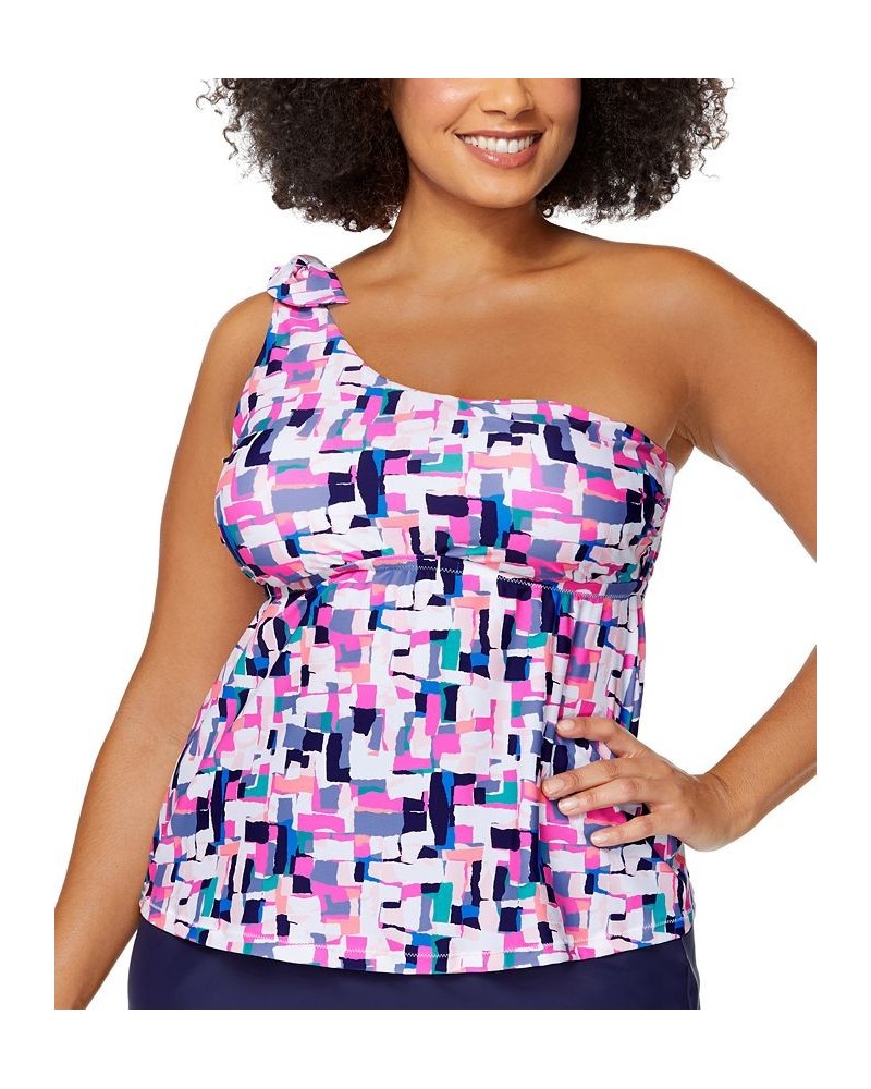 Trendy Plus Size Calabasas Marita Tankini Top White Multi $36.48 Swimsuits