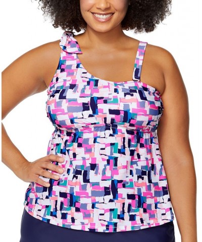 Trendy Plus Size Calabasas Marita Tankini Top White Multi $36.48 Swimsuits