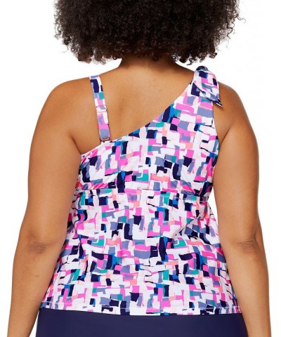 Trendy Plus Size Calabasas Marita Tankini Top White Multi $36.48 Swimsuits