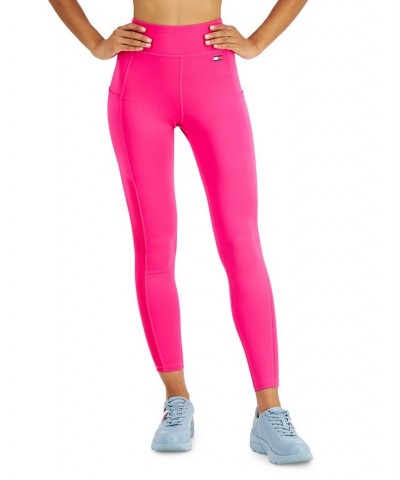 High-Rise Side Pocket Ribbed-Inset Full Length Leggings Pink $21.47 Pants