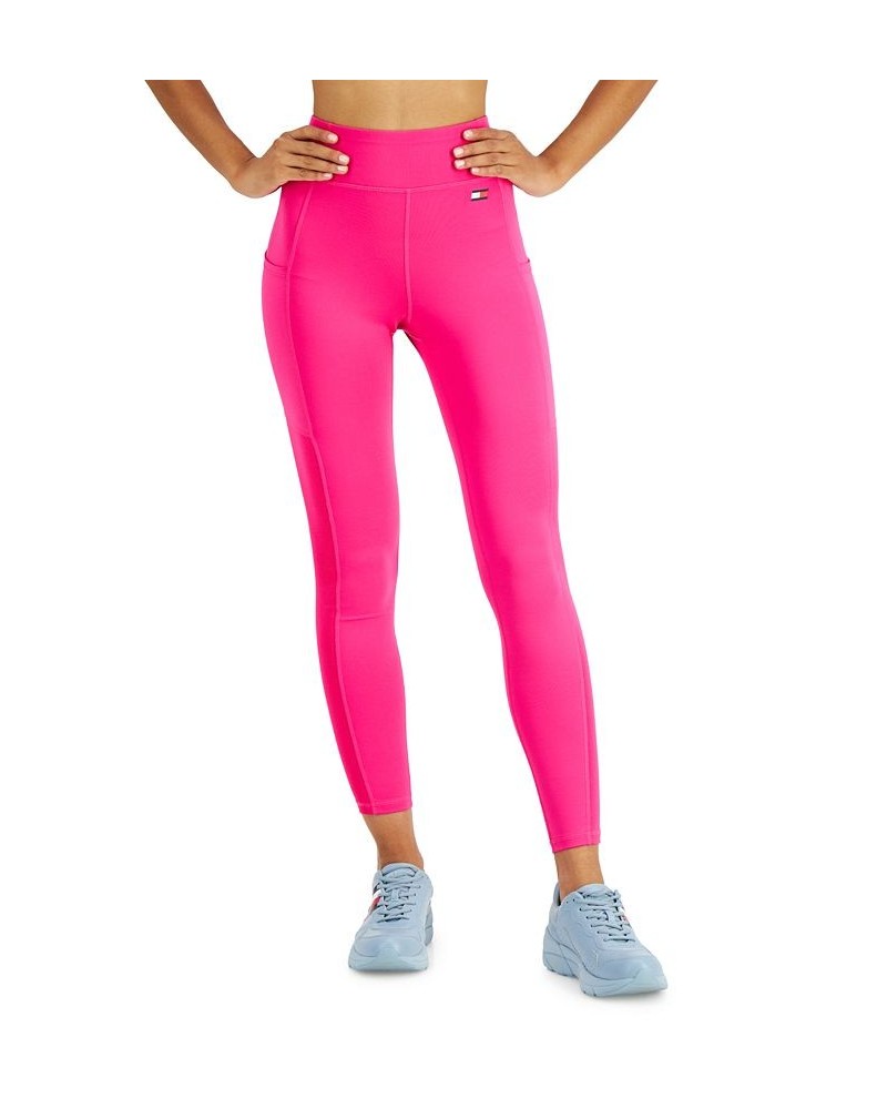 High-Rise Side Pocket Ribbed-Inset Full Length Leggings Pink $21.47 Pants