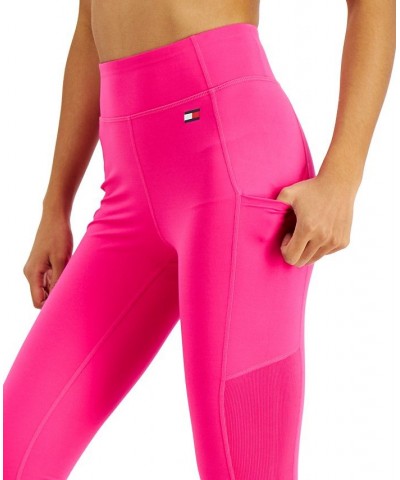 High-Rise Side Pocket Ribbed-Inset Full Length Leggings Pink $21.47 Pants