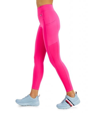 High-Rise Side Pocket Ribbed-Inset Full Length Leggings Pink $21.47 Pants