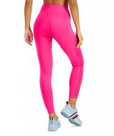 High-Rise Side Pocket Ribbed-Inset Full Length Leggings Pink $21.47 Pants