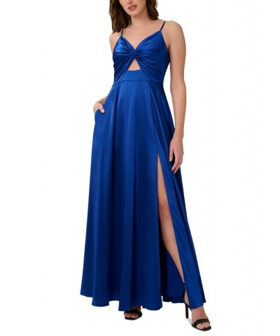 Women's Satin Twist-Front Cutout Gown True Blue $104.55 Dresses