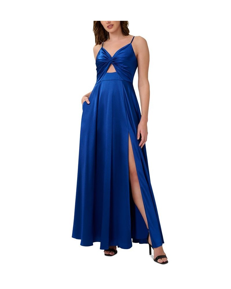 Women's Satin Twist-Front Cutout Gown True Blue $104.55 Dresses