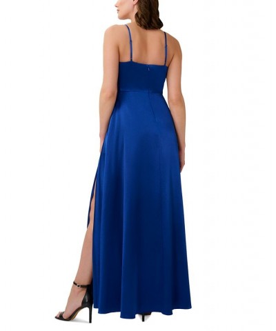 Women's Satin Twist-Front Cutout Gown True Blue $104.55 Dresses