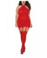 Women's Plus Size Sheer Halter Garter Dress with Attached Garters and Stockings Lingerie Set Red $15.60 Lingerie