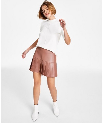 Pleated Faux-Leather Skirt Tan/Beige $38.23 Skirts