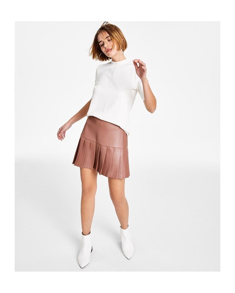 Pleated Faux-Leather Skirt Tan/Beige $38.23 Skirts