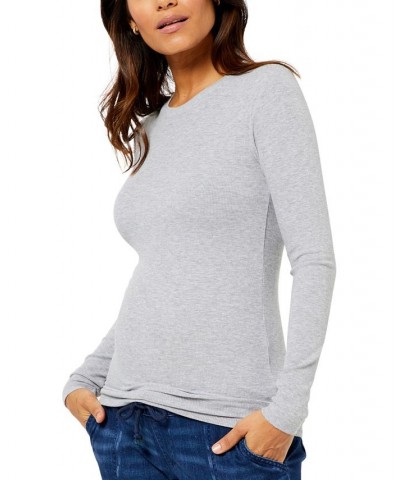 LUXEssentials Ribbed Crewneck Maternity T-Shirt Grey $24.00 Tops